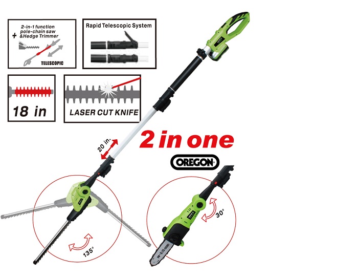 18V Cordless Pole Hedge Trimmer & Chain Saw